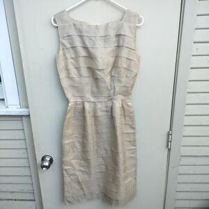 1960s Custom Tailored Justin McCarty Sleeveless Sheath Dress‎ Beige Size Small